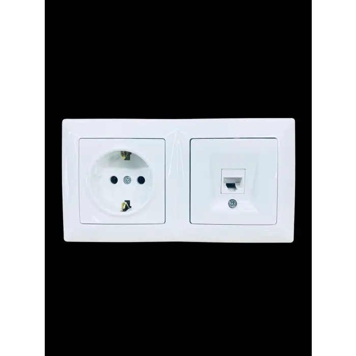 Günsan Visage Beyaz Yatay 2li Set Topraklı Priz + Cat6 Data Prizi