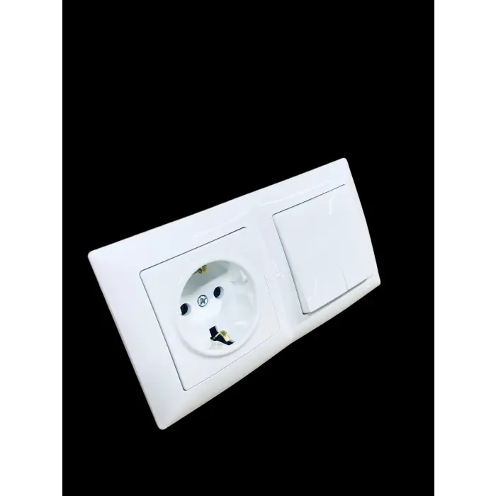 Günsan Visage Beyaz Yatay 2li Set Topraklı Priz + Komütatör