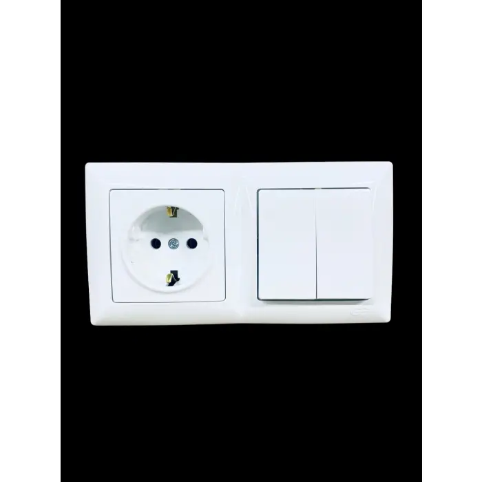 Günsan Visage Beyaz Yatay 2li Set Topraklı Priz + Komütatör
