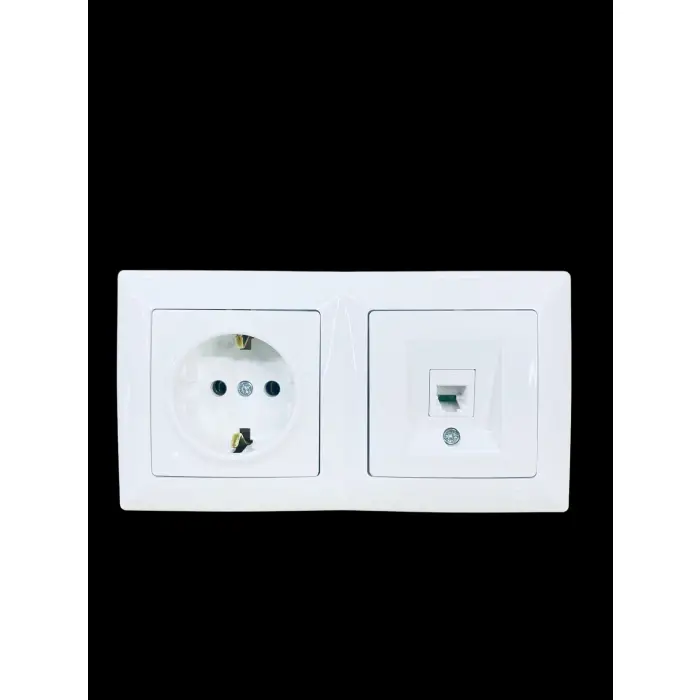 Günsan Visage Beyaz Yatay 2li Set Topraklı Priz + Nümeris (Telefon) Prizi