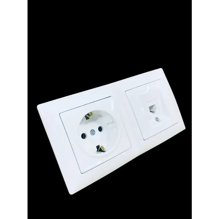 Günsan Visage Beyaz Yatay 2li Set Topraklı Priz + Nümeris (Telefon) Prizi