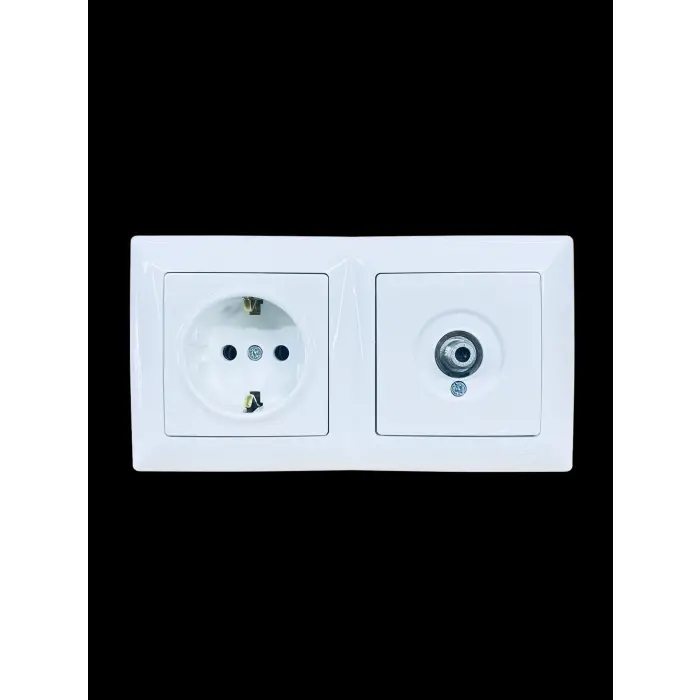 Günsan Visage Beyaz Yatay 2li Set Topraklı Priz + Uydu (Tv) Prizi Geçişli