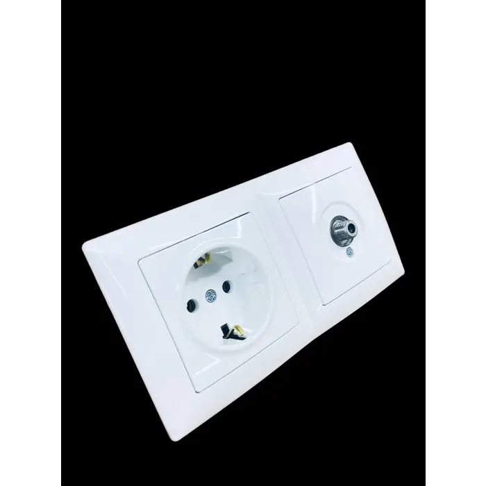 Günsan Visage Beyaz Yatay 2li Set Topraklı Priz + Uydu (Tv) Prizi Geçişli