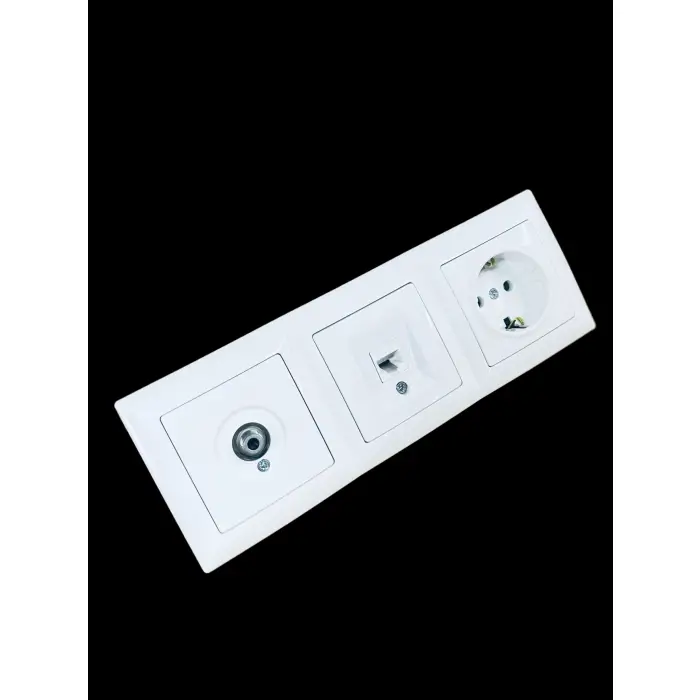 Günsan Visage Beyaz Yatay 3lü Set Topraklı Priz + Cat6 Data Prizi + Uydu (Tv) Prizi Geçişli
