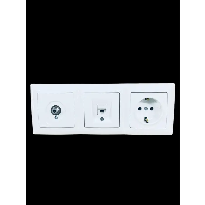Günsan Visage Beyaz Yatay 3lü Set Topraklı Priz + Uydu(Tv) Prizi + Nümeris (Telefon) Prizi