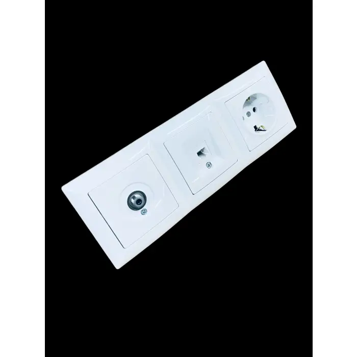 Günsan Visage Beyaz Yatay 3lü Set Topraklı Priz + Uydu(Tv) Prizi + Nümeris (Telefon) Prizi