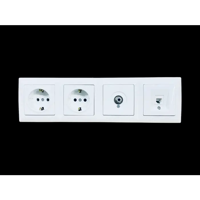 Günsan Visage beyaz yatay 4lü set t. Priz + t.priz + uydu(tv) prizi + nümeris (telefon) prizi