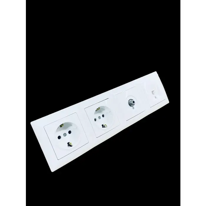 Günsan Visage beyaz yatay 4lü set t. Priz + t.priz + uydu(tv) prizi + nümeris (telefon) prizi