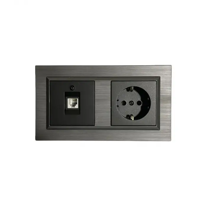 Ovivo Quantum Manyetik Gri 2li Set Topraklı Priz + Nümeris (Telefon) Prizi