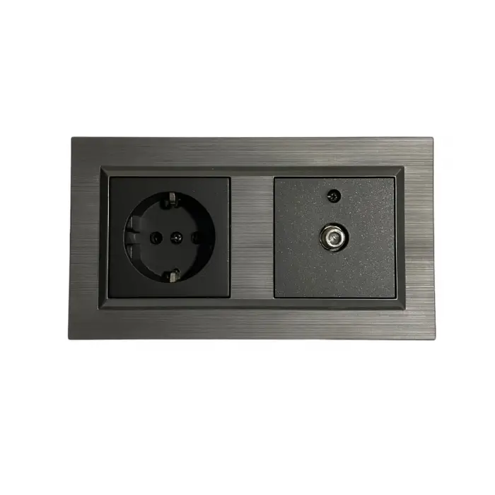 Ovivo Quantum Manyetik Gri 2li Set Topraklı Priz + Uydu(Tv) Prizi