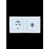 Günsan Visage Beyaz Yatay 2li Set Topraklı Priz + Uydu (Tv) Prizi Geçişli