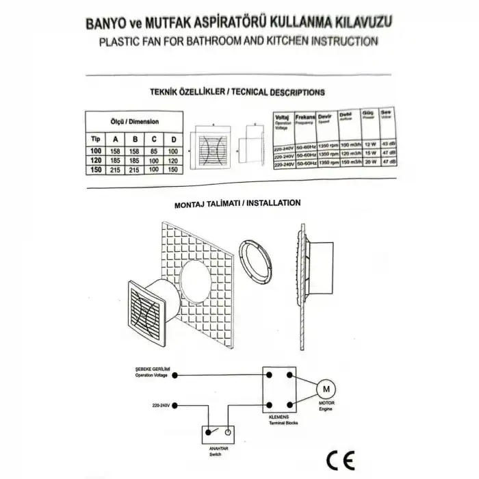 Far 100lük Banyo Aspiratörü 12W