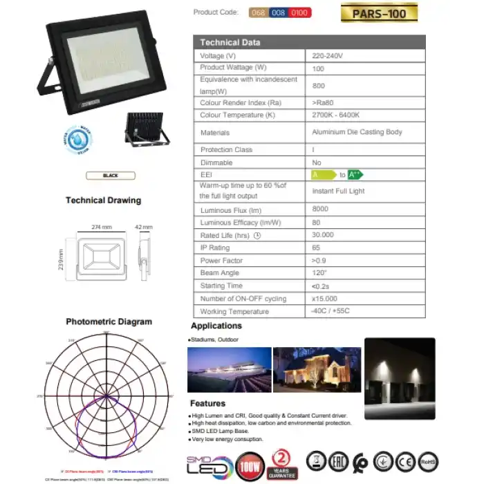 Horoz Pars 100w 6400K Beyaz Işık Smd Led Projektör