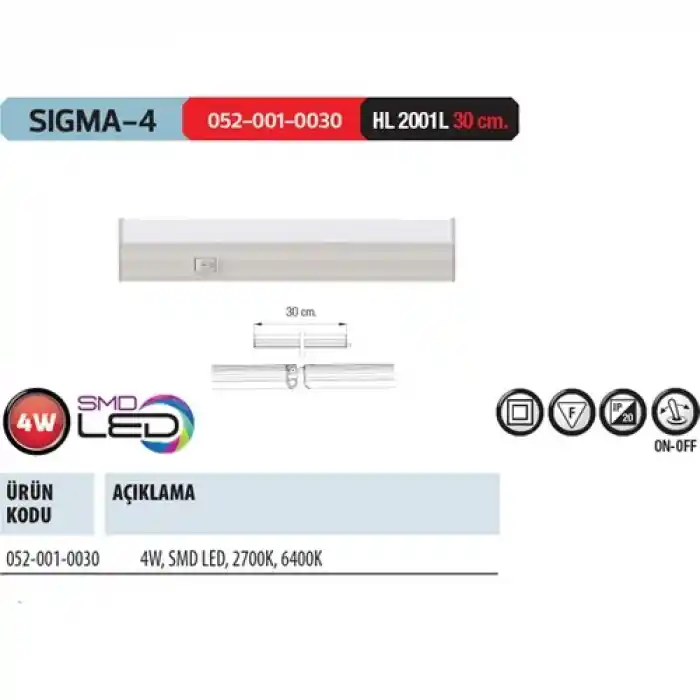 Horoz Sigma-4 30cm 4w Led Bant Armatür Beyaz Işık
