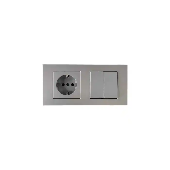 Ovivo Grano Gümüş İkili Set Topraklı Priz + Komütatör