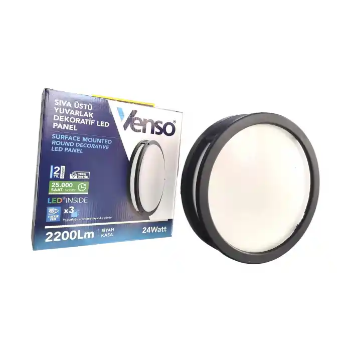 Venso 24w Sıva Üstü Siyah Kasa 6500K Led Panel VN1312