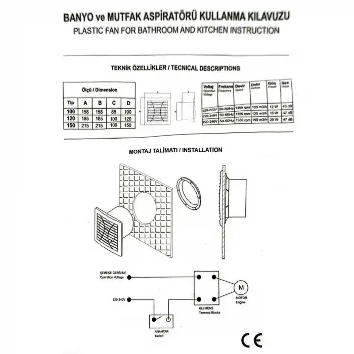Far 100lük Banyo Aspiratörü 12W