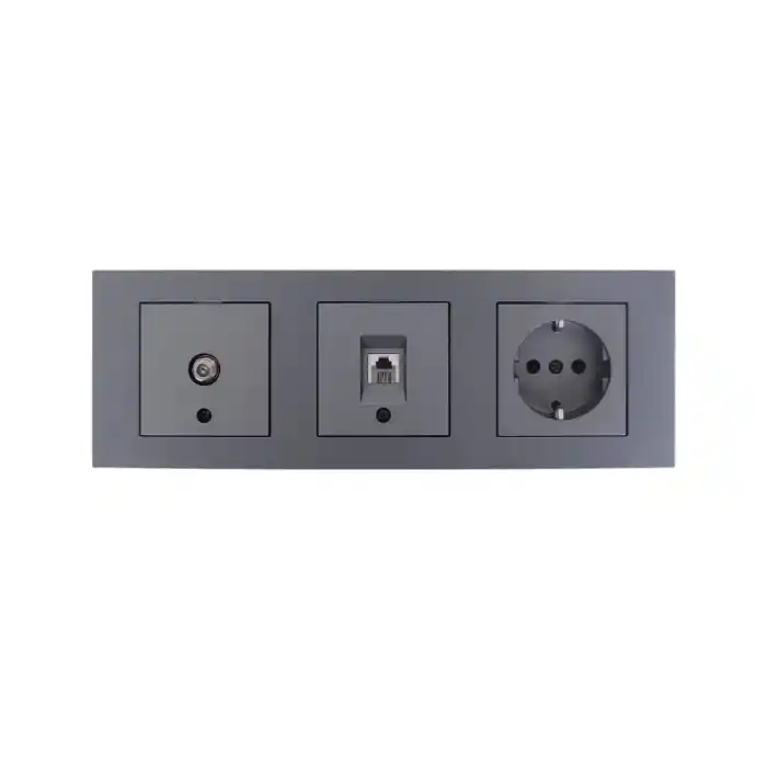 Ovivo Grano Füme Üçlü Set Topraklı Priz + Uydu Tv Prizi + Nümeris Telefon Prizi Cat3
