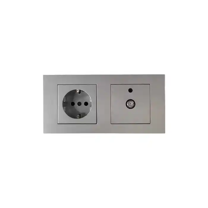Ovivo Grano Gümüş İkili Set Topraklı Priz + Uydu Tv Prizi