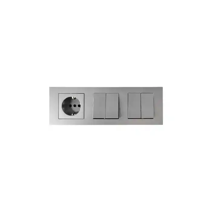 Ovivo Grano Gümüş Üçlü Set Topraklı Priz + Komütatör + Komütatör