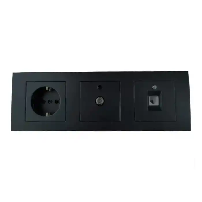 Ovivo Grano Siyah Üçlü Set Topraklı Priz + Uydu Tv Prizi + Nümeris Telefon Prizi Cat3