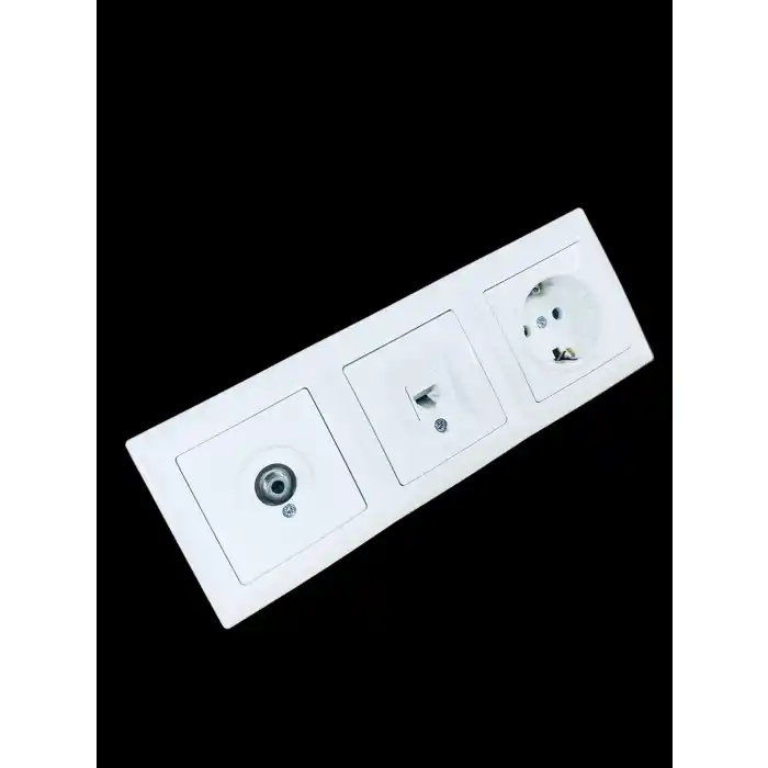Günsan Visage Beyaz Yatay 3lü Set Topraklı Priz + Cat6 Data Prizi + Uydu (Tv) Prizi Geçişli