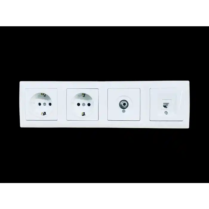 Günsan Visage beyaz yatay 4lü set t. Priz + t.priz + uydu(tv) prizi + nümeris (telefon) prizi