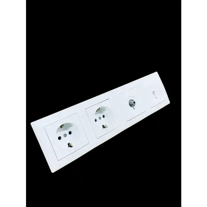 Günsan Visage beyaz yatay 4lü set t. Priz + t.priz + uydu(tv) prizi + nümeris (telefon) prizi