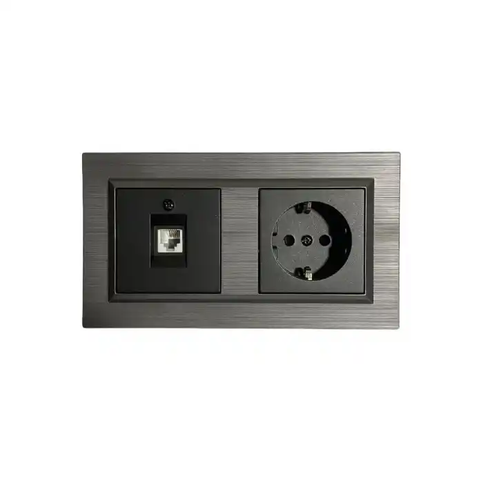 Ovivo Quantum Manyetik Gri 2li Set Topraklı Priz + Nümeris (Telefon) Prizi