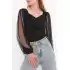 Kolları Tül Detaylı Bluz Siyah - 3646.631.