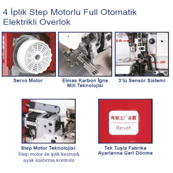 3 İplik Step Motorlu Full Otomatik Overlok