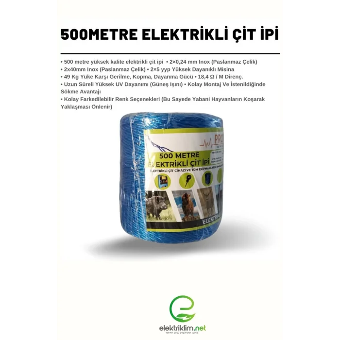 Elektriklim Krom Çit Teli Misina İp (500 mt)