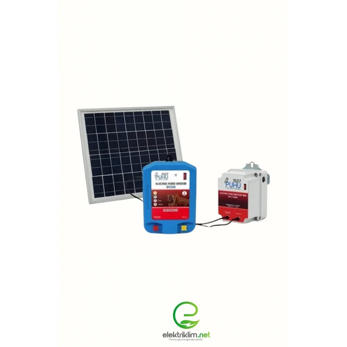 Puhu Ecos Güneş Enerjili Elektrikli Çit Cihazı (2 Joule) (20W Panel + 12V/14Ah Jel Akü)