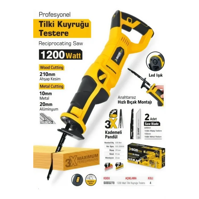 SGS PLUS SGS Plus SGS5270 -1200 W Elektrikli Tilki Kuyruğu Testere Makinesi