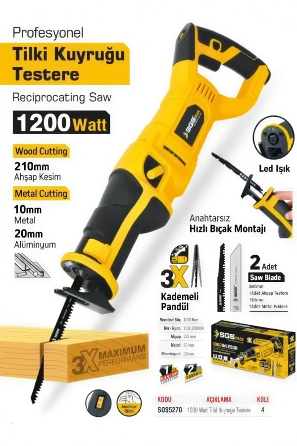 SGS PLUS SGS Plus SGS5270 -1200 W Elektrikli Tilki Kuyruğu Testere Makinesi