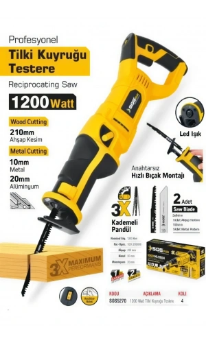 SGS PLUS SGS Plus SGS5270 -1200 W Elektrikli Tilki Kuyruğu Testere Makinesi