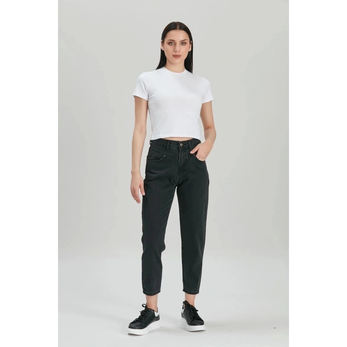 Kadın Siyah Yüksek Bel Mom Jeans