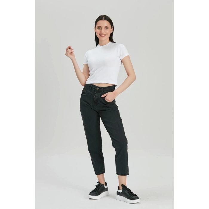 Kadın Siyah Yüksek Bel Mom Jeans
