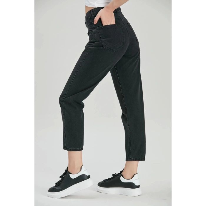 Kadın Siyah Yüksek Bel Mom Jeans