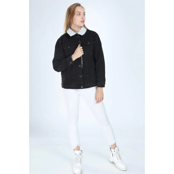 Içi Kürklü Kot Ceket Siyah