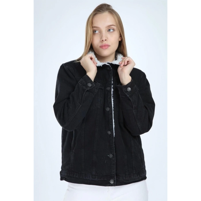 Içi Kürklü Kot Ceket Siyah