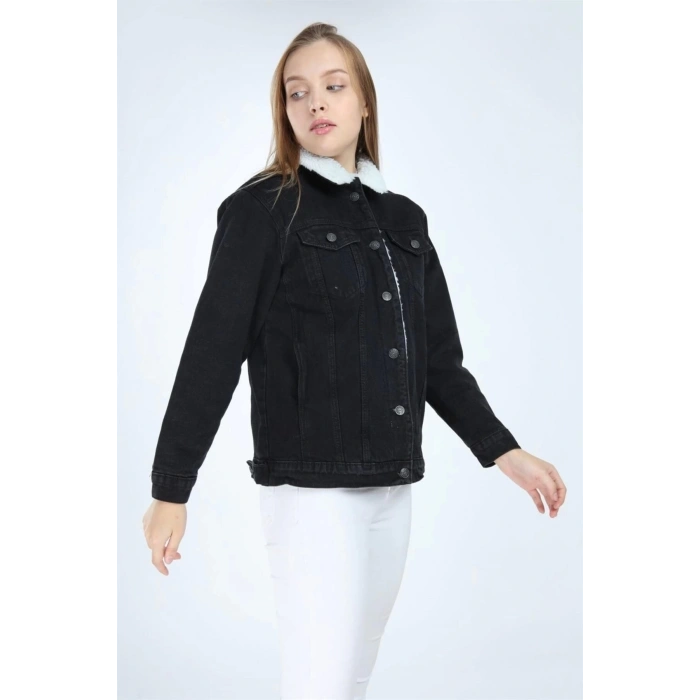 Içi Kürklü Kot Ceket Siyah