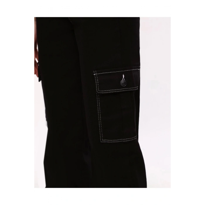 Süper Beyaz Dikişli Yüksek Bel Palazzo Kargo Jean (412-)