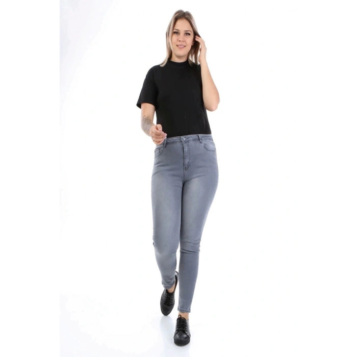 Kadın Büyük Beden Skinny Jean Gri