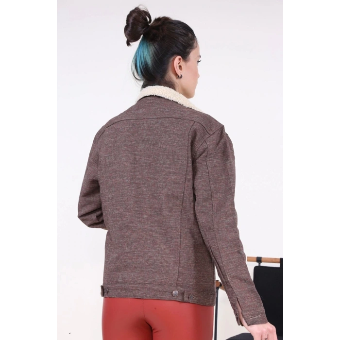 Içi Kürklü Kot Ceket Jakarlı Kızıl