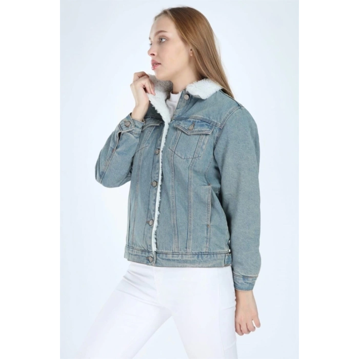 Içi Kürklü Rodeo Kot Ceket Mavi