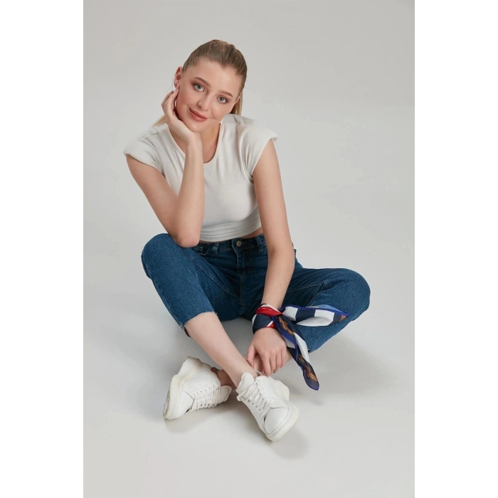 Kadın Mom Jeans Z Paça Enzim Yıkama Kot Mavi