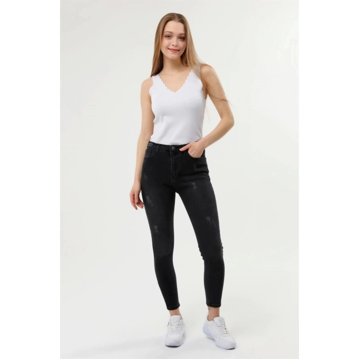 Füme Eskitme Süper Yüksek Bel Likralı Tok Kumaş Jean Mx-21