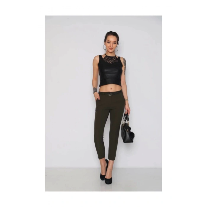 Kadın Kumaş Pantolon Haki Renk