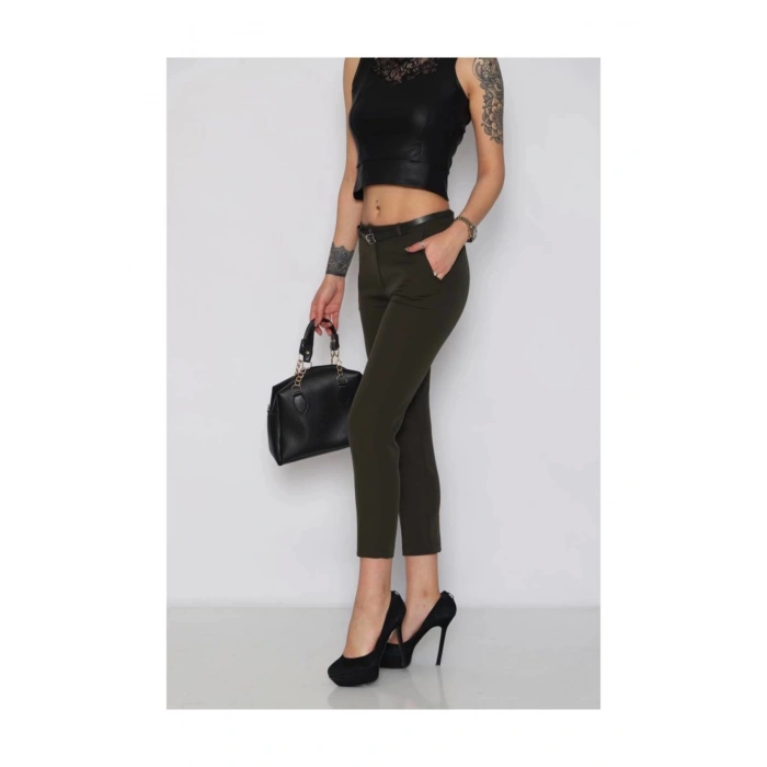 Kadın Kumaş Pantolon Haki Renk